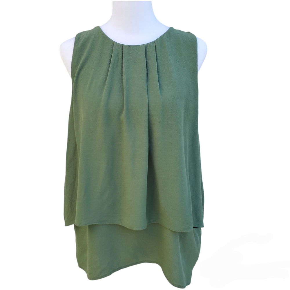 SOLD J. Crew Green Sleeveless Pleated Layered Top Size 14